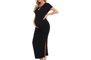 Smallshow Women's Split Long Maternity Dress Ruched Short Sleeve Maternity Clothes