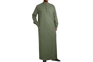 NaLatia Qamis Homme Musulman Caftan à manches longues pour homme en coton et lin