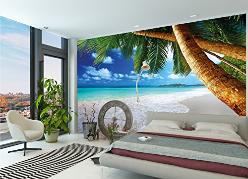 Fototapete Palmenstrand Wandbild Dekoration Karibik Traumstrand Bucht Paradies Natur Insel Palmen Tropen blauer Himmel Sommer | Foto-Tapete Wandtapete Fotoposter Wanddeko by GREAT ART (336 x 238 cm) - 8