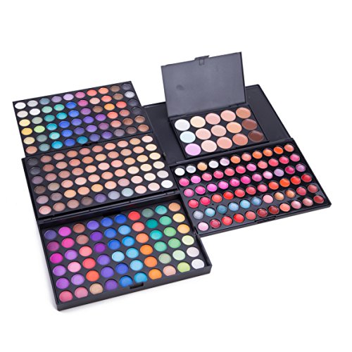 MakeUpPro – 291-teiliges Pflegeset mit 180 Farben, Make-up, Lidschatten, Schimmerpalette, 66 Farben Lipgloss-Palette, 12 Glitzerfarben für Augen und Liplinerstiften, 12-teilige Makeup-Bürsten, 15 Farben Concealer, 5 Make-up Tränenschwämme + professionelle Wimpernwickler - 2