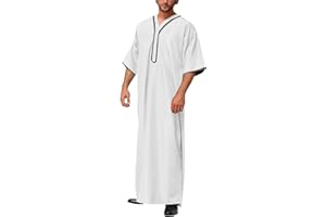 KAMEIMEI Muslimische Robe Herren Einfarbig muslimisches Kleid Islamischen Dubai Männer-Muslimische Kleider Ethnische Maxikleid Ramadan Roben Taiji Kleidung
