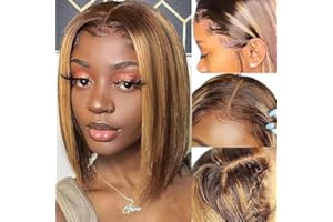 WENYAN Perruque Bresilienne Cheveux Humain 13x4 Bob Lace Frontal Wig Bob Perruque Naturel Courte Perruque Femme Naturelle Brésilien Wig Human Hair Highlight Blond Ombrée P4/27 Couleur (10 pouces)