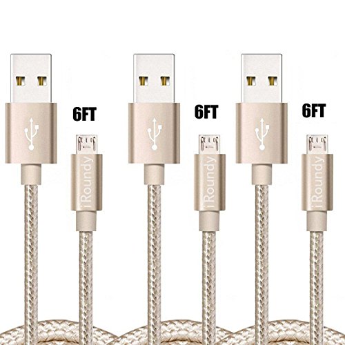 iRoundy Android Micro-USB-Kabel, 3 Pack 2M/6FT Nylon geflochten leicht kämmbar sind Micro USB Ladekabel für Tablets und Smartphones, Samsung, HTC, Motorola und mehr