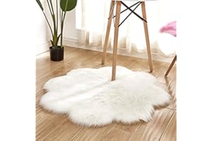 DQMEN Piel de Cordero Oveja/Sheepskin Rug Cordero, imitación mullida Alfombras imitación Piel sintética Deko Piel,para salón Dormitorio baño sofá Silla cojín (F,Blanco, 60 X 60 CM)