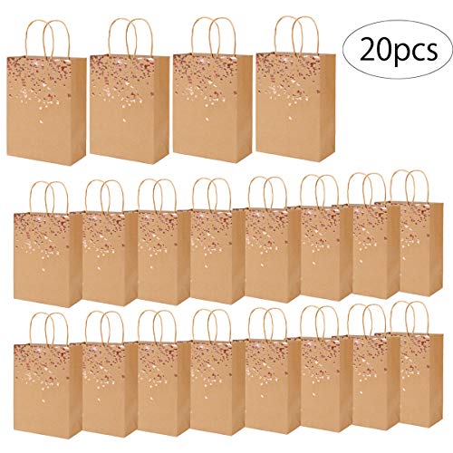 ZJW 20 Pezzi Sacchetto di Carta Regalo Sacchetto di Carta Kraft Borsa con Manico per Il Compleanno, per Le Feste di Matrimonio celebrazioni Notte Keepsake (Oro Rosa)