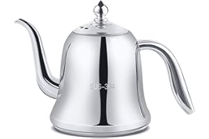 SANQIAHOME 600ml Tetera de acero inoxidable con Filtro para infusiones extraíble,Cafetera, Tetera de pequeña capacidad,De Plata