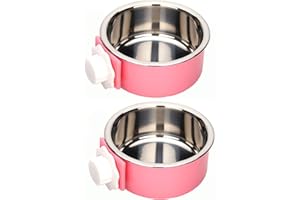KuTi Kai 2 IN 1 Stainless Steel Pet Hanging Bowl Removable Dog Bowl for Crates Puppy Food Feeder Water Dish with Bolt Holder Dog Pink (Small-2-Pcs)