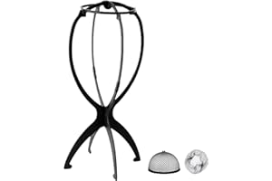 WXYYKX Perückenständer, Praktische Perückenhalter 35cm Hoch / Zusammenklappbar / statt Styroporkopf, Ideal zum Trocknen der Perücke, Haarteile mit Extra Perückennetzen -schwarz