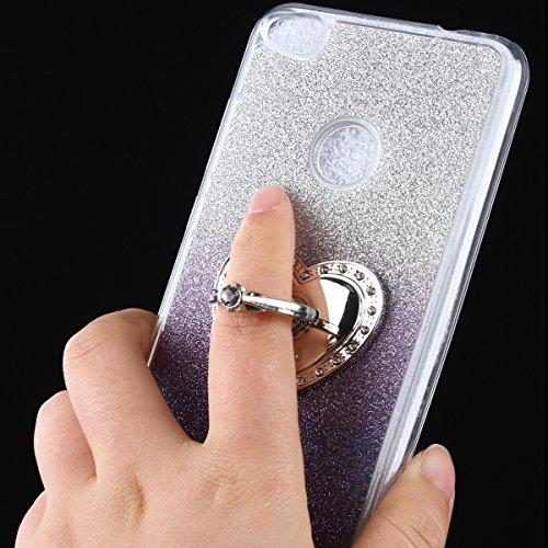 Etsue Glitzer Silikon Schutz HandyHülle für Huawei P8 Lite 2017 mit Ring Fingerhalterung Ständer Liebe Herz TPU Hülle, Gradient Farbe Glänzend Glitzer Sparkle Strass Diamant Luxus Glitter Silikon Handytasche Ultradünnen Weiche TPU Telefon-Kasten Handyhülle für Huawei P8 Lite 2017 + 1x Glitzer Staub Stecker + 1x Blau Eingabestift-Gradient lila Blau - 2
