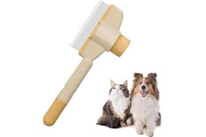 MOLZINY Selbstreinigender Flohkamm Für Haustiere Selbstreinigender Katzenkamm Katze Entspannte Kamm Knoten Verschütteten Kamm Verfilzte Haarentferner Mit Langen Und Kurzen Metallzähne(Gelb)