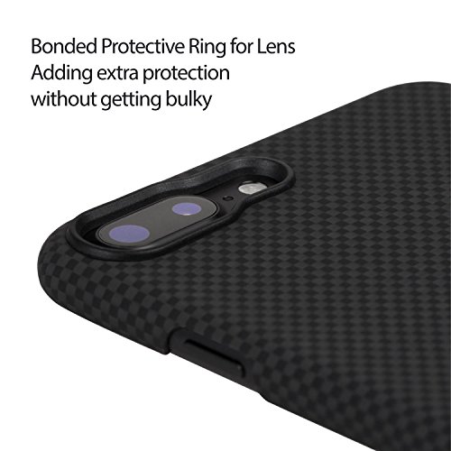 iPhone 8 Plus / iPhone 7 Plus Case,PITAKA Magcase Aramid Fiber[Real Body Armor Material]Phone Cover, Ultra Thin(0.65mm)Super Light(14g) Snap-on Case for iPhone 8+ / 7+-Black/Grey(Twill)
