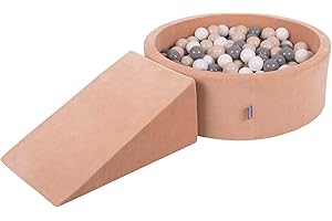 KiddyMoon Spielplatz Velvet Aus Schaumstoff Rund Bällebad Bällebad (200 Bälle) + Zwickel Ballgruben Babys Spielbad, Wüstenrosa: Pastellbeige/Grau/Weiß