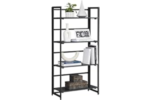 MEVSIM STORE Libreria Nero - Pratico ed Elegante - Armadio Metallo - 125 x 60 x 30 cm - Libreria Stile Industriale - Vintage - Legno - Metallo