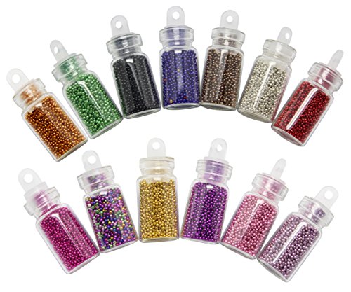 SelfTek 12Pcs Nail Art Tips Caviar Beads Nail Art Mini Bottles Micro Balls for Nail Art Tips Decoration Multi-Color