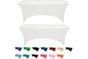 RAYNEAY 6FT Stretch Tablecloth for Craft, 2 Pack White Spandex Stretch Table Cloth, Washable and Wrinkle Resistant Market Stall Table Cover for Banquet Folding Table Event Wedding