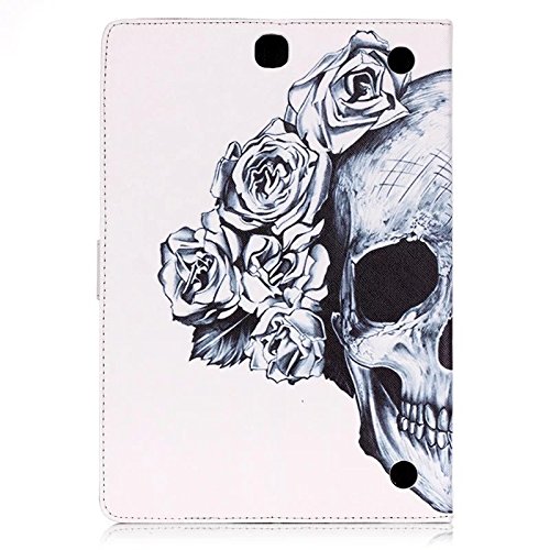 Samsung Galaxy Tab A 9.7 SM-T550 Hülle, DEENOR Bunt Malerei und Stilvoll Zeichnung Brieftasche Case Buch-Stil PU Leder Flip Protective Stand Tasche Schutzhülle Hülle für Samsung Galaxy Tab A 9.7 SM-T550. (Flowers Skull) - 3