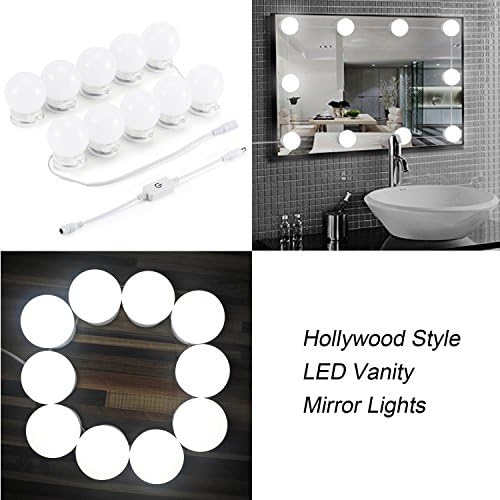 Hollywood Style LED Vanity Mirror Lights Makeup Mirror Lights with 10 Dimmable Bulbs and Power Plug, Lighting Fixture Strip for Makeup Vanity Table, IP66 Waterproof (Mirror Not Included)