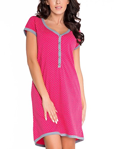 Dobranocka TM.5038 Maternity/Nursing Nightdress,Size L,Dark Pink-Grey