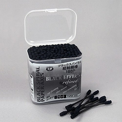 Disposable Spiral Head Double Ended Cotton Swabs Paper Stick Cleaning Ear Cosmetic Cotton Buds with Storage Case [ 180 pcs ] Black