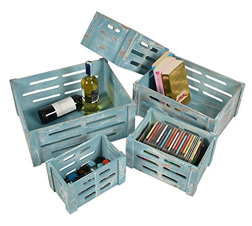 ts-ideen 5er Set Kisten Holztruhe Obstkiste Landhaus Stil Weinkiste Box Aufbewahrung Spielzeug Holzkiste Shabby Blau Kinder Zimmer - 9