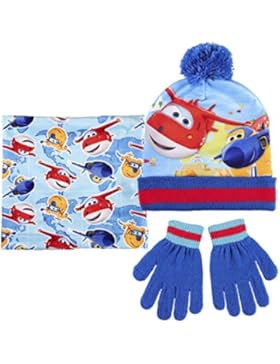 Super Wings 2200-2443 Kinder Winter Set, Beanie Mütze, Schlauchtuch Multifunktionstuch und Handschuhe, Acryl,...