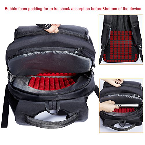Laptop Rucksack 17,3 zoll, KALIDI Anti Diebstahl Wasserdichter Leichtgewichtiger Rucksack mit USB-Ladeanschluss für Arbeit Campus Studenten Reise Business (Schwarz) - 4