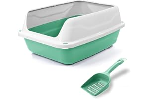 Patam lettiera aperta per gatti con bordi alti e paletta omaggio, 44.5 cm x 34 cm x 18.5 cm Made in Italy – Milù Mini Verde