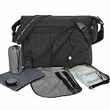 Baby Wickeltasche ELEPHANT Umhängetasche inkl. Wickelmatte, Buggy Fixierung Karabiner, Windelbeutel, Thermo Iso Flaschentasche, Schnuller Etui - Farbe Schwarz