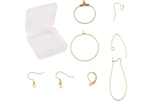 SUNNYCLUE 1 Caja 160 Piezas 8 Estilos de Pendientes los Fornituras Incluyen Ganchos para Pendientes Y Aros para Pendientes Y Aros de Palanca, Ganchos Y Aros para Pendientes Hipoalergénicos, Dorado