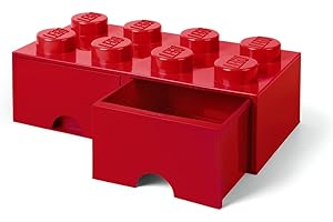 ROOM COPENHAGEN LEGO cegła z 8 gałkami i 2 szufladami czerwona – pudełko do przechowywania klocków LEGO, zabawek, szuflad biurkowych i materiałów biurowych, pudełko do przechowywania do układania w stos, dekoracja