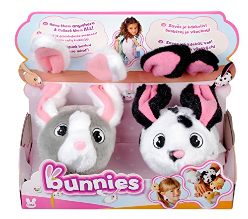 Imc Toys Bunnies Coppia Peluche Magnetico Coniglietto Grigio con Musetto Bianco e Bianco con Macchie Nere