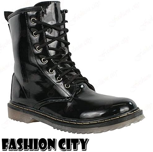 Womens Ladies DM2 Style Retro Chunky Vintage Goth Punk Combat Lace up Ankle Boot (UK {3}, Patent Black [With Zip])