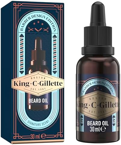 King C Gillette Olio Barba Uomo con Oli di Argan, Avocado, Semi di Macadamia e Mandorle Olio da Barba Uomo per Idratare e Ammorbidire, Beard Oil, 30ml