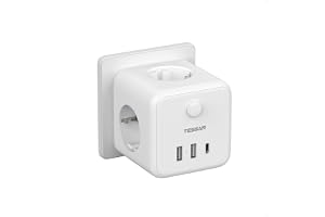TESSAN 6-i-1-grenuttag med USB-C, 3-vägs uttag, 1 USB-C och 2 USB-A, 4 000 W med strömbrytare för hem och kontor