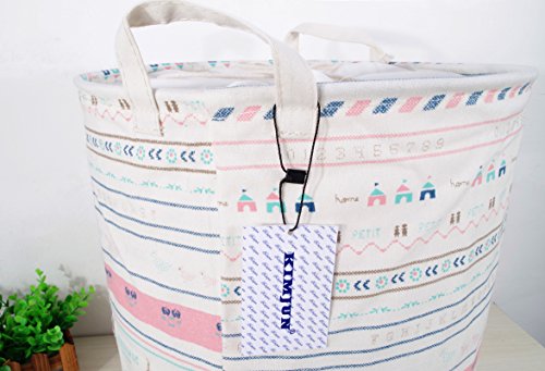Kimjun Multifunktionale Faltbare Baumwolle Leinen Waschekorb Waeschesammler Korb Kinder Spielzeug Aufbewahrungskorb Aufbewahrungsbox mit deckel – Trojaner Streifen - 4