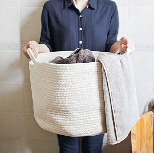 Large Storage Basket Cotton Rope Woven Nursery Bins, Toy Storage Laundry Hamper 19.6"x14.5"