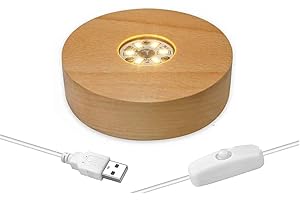 CDIYTOOL Base lumineuse LED en bois, plaque de base ronde pour affichage de la lumière LED, support de présentation de bureau par USB pour boule de cristal, bijoux, verre, résine