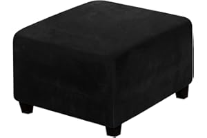 Meigeh Copri Pouf Quadrato Elasticizzato Copri Poggiapiedi Telo Copertura per pouf poggiapiedi Copripouf Velluto Nero