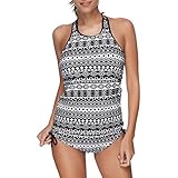 Moserian Damen Badeanzug mit hoher Taille und Boho-Print, Badeanzug, Push-Up, gepolsterter Bikini