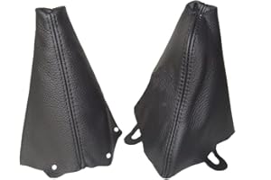 The Tuning-Shop Ltd compatible avec Soufflet Levier de Vitesse et Frein à Main pour BMW Mini Cooper S One R50 R52 R53 2001-2006 en cuir véritable Noir