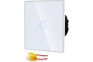 BSEED Interruptor de Luz Táctil WiFi Inteligente,Panel de Cristal,Compatible con Alexa, Smart Life y Tuya (No Necesita Cable Neutro),1 Gang 1 Vía,86mm Blanco