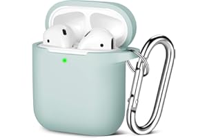 Maledan Etui kompatybilne z AirPods Case Apple Airpods 2 & 1, pełna ochrona, silikonowe etui ochronne (przód widoczny z przodu LED) z karabińczykiem, turkusowe