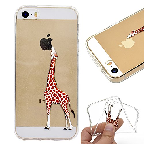 Xifanzi Soft Silicone for iPhone SE Case Soft Flexible Transparent Back Cover Clear Back Case Giraffe Design Rubber Gel Skin Cell Phone Cases Covers for Apple iPhone SE/iPhon 5 5S