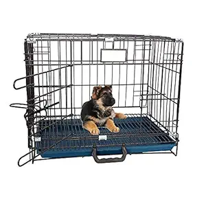 Dog Trust Folding Metal cage with Removable Tray and paw Protector for Dogs,Cats and Rabbits18 Inch Sky Black (Single Door)