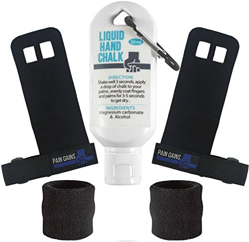 Gymnastics CrossFit Gym Hand Grip Workout Glove Kit with Gloves + Sweat Wristbands + Liquid Chalk comes with Wrist Support for Weightlifting Unisex
