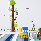 Missley bnehmbares wiederverwandbares Körpergröße Wandbild in Tier Stil Serie Cartoon Animal Wallsticker Wandtattoo für Kinder Messlatte Messen Aufkleber für Wohnzimmer und Kinderzimmer Deko Wandpapier in verschiedene Größe und Motive (Affe Eule und Grün Baum)(81*144) - 6