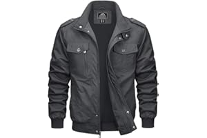 MAGCOMSEN Chaqueta de entretiempo para hombre Cargo para exterior, cortavientos, chaqueta de primavera militar, chaqueta de aviador de algodón, cuello alto, chaqueta de trabajo con múltiples bolsillos