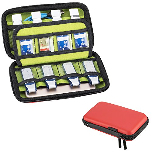 luwanz Memorias USB Bolso, Disco Duro de 2.5 Pulgadas/Bolsa para Disco Duro, Organizador para Tarjeta SD, Tarjetas de Memoria, Cable de Carga, etc. (vacía, Rojo)