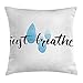 Produktbild Alfreen 18"X18" funda de almohada, Quote Cushion Cover for Sofa Couch, Just Breathe Inspirational Quote Calligraphy Raindrop Spots Life Positivity Theme, Blue Black