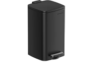 SONGMICS Cubo de Basura de Baño, 8 L Cubo Basura Compacta, con Pedal, para Espacios Pequeños, con Tapa de Cierre Suave, Acero, Negro LTB591B0802